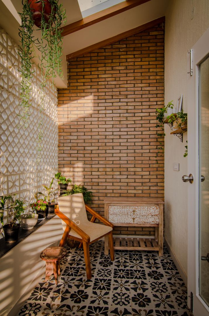 Private Balcony Ideation Design Balcony Bricks Terracotta jaali, brick wall, balcony, cozy space