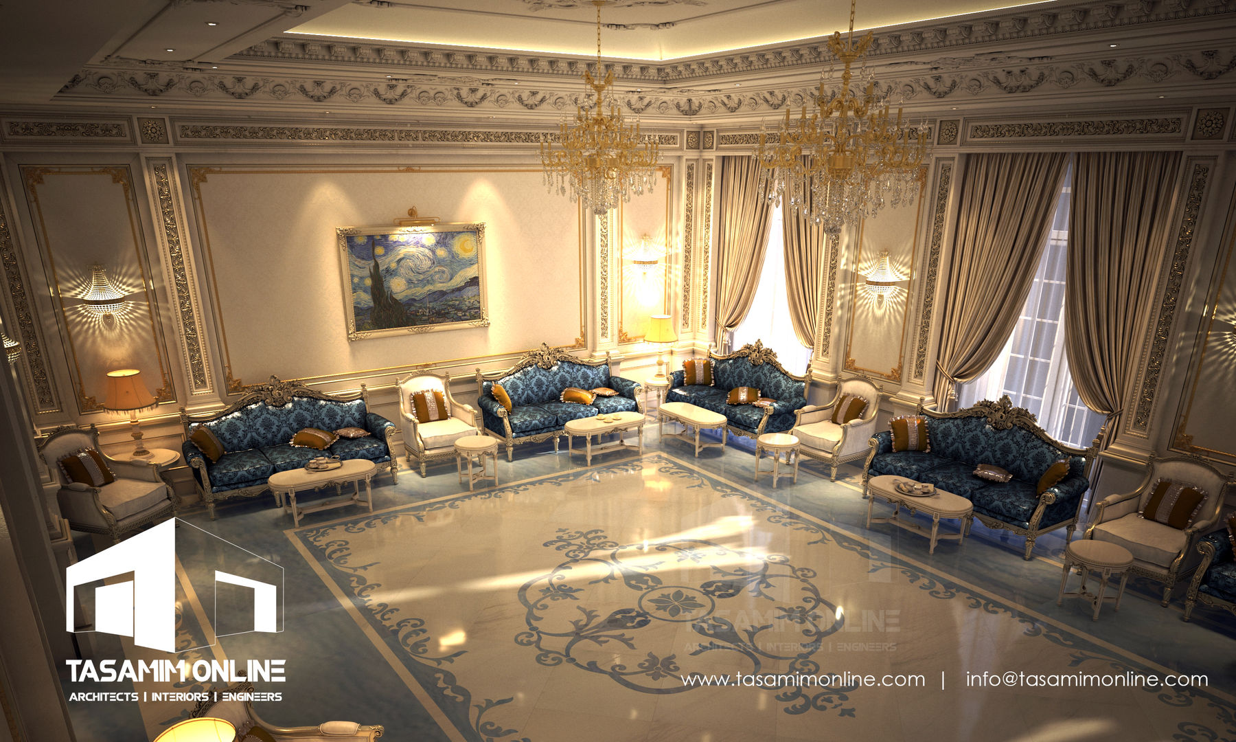 Classic Villa, Tasamim Online تصاميم أونلاين Tasamim Online تصاميم أونلاين Klassische Wohnzimmer