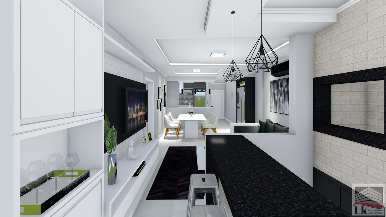 Projeto de interiores de apartamento de dois dormitórios, LK Engenharia e Arquitetura LK Engenharia e Arquitetura Modern living room TV stands & cabinets