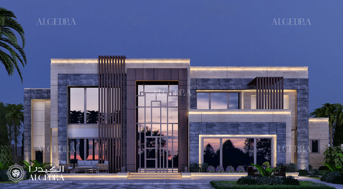 تصميم واجهة فيلا جميلة على الطراز الحديث في دبي Algedra Interior Design فيلا