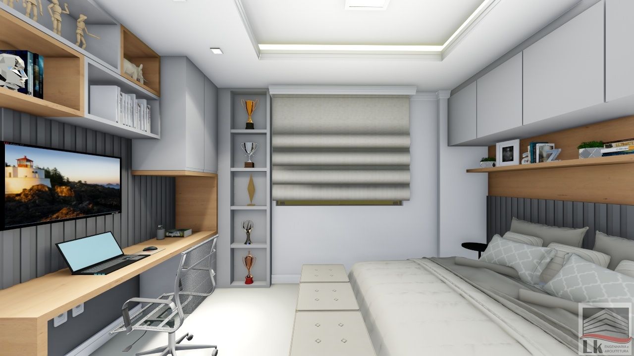 Projeto de interiores de apartamento de dois dormitórios, LK Engenharia e Arquitetura LK Engenharia e Arquitetura Modern style bedroom