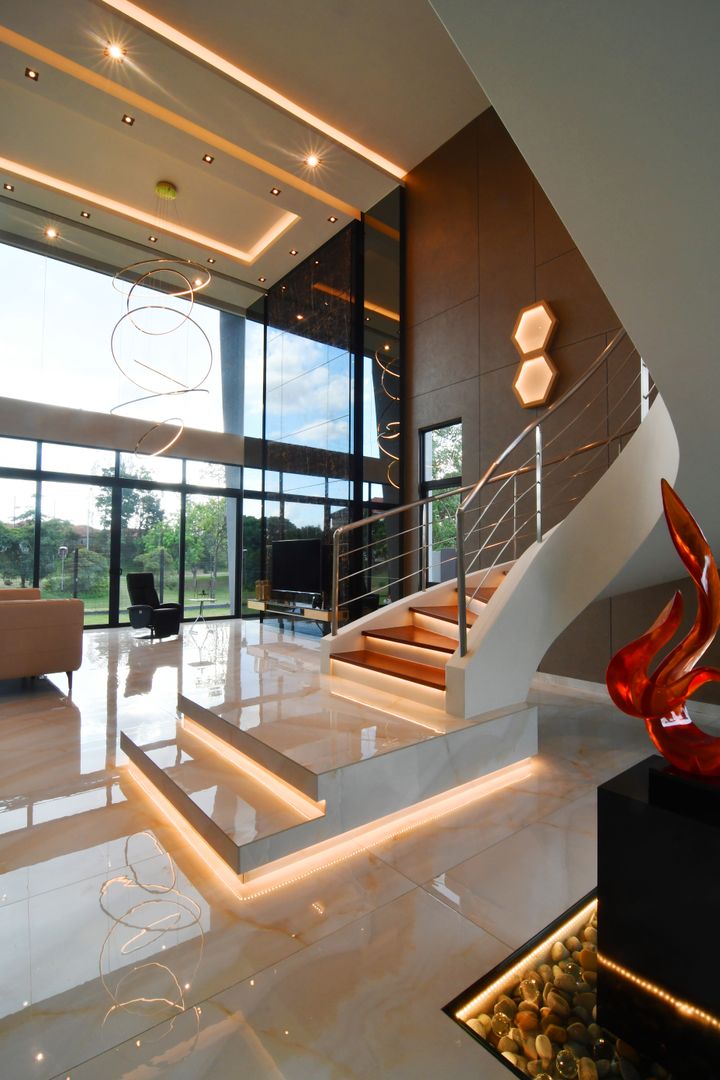 DOUBLE STOREY HOUSE @ BANDAR KINRARA, PUCHONG, MDD DESIGN SDN BHD MDD DESIGN SDN BHD Modern living room