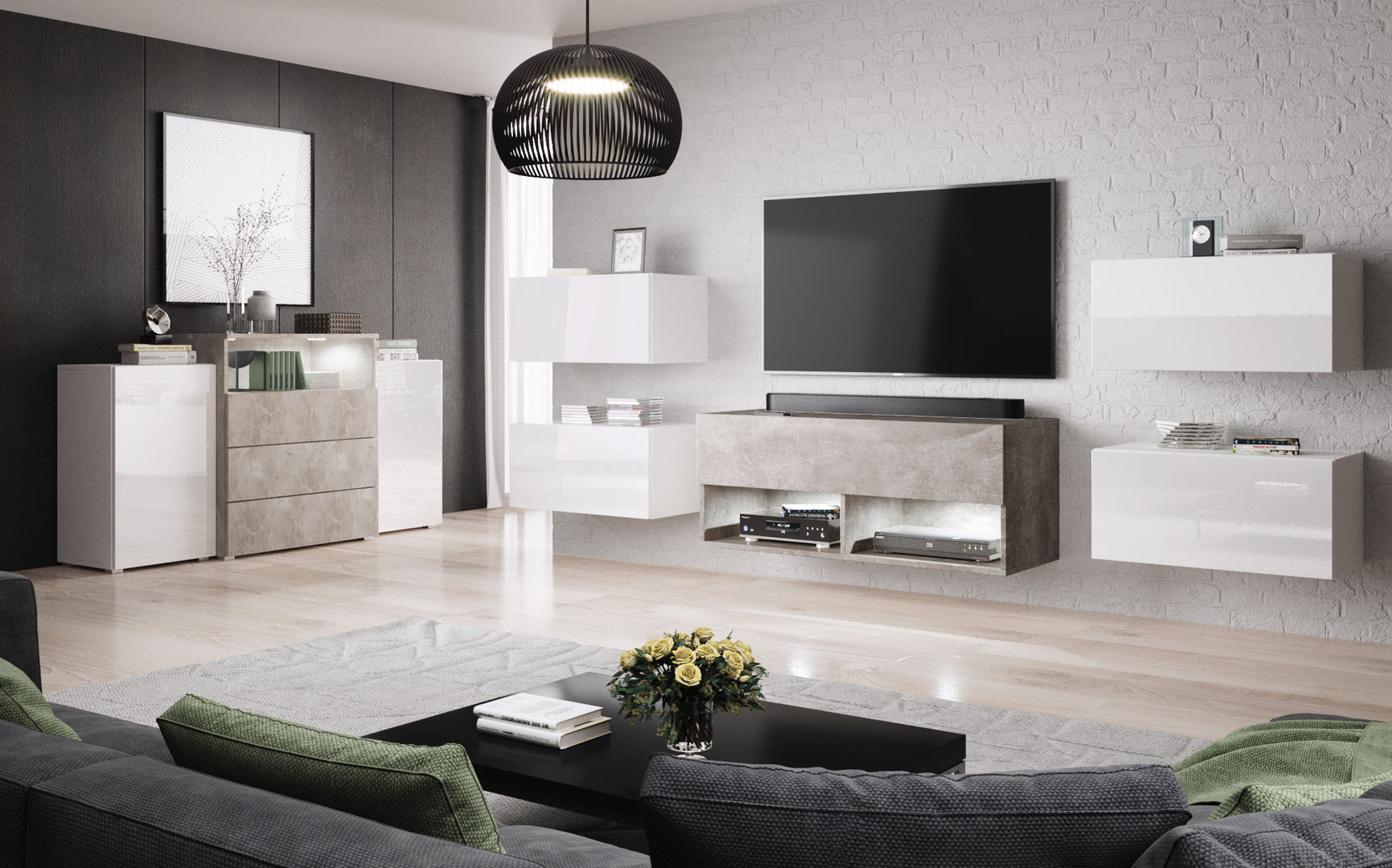 Meblościanki, Meble Minio Meble Minio Modern living room Chipboard Cupboards & sideboards