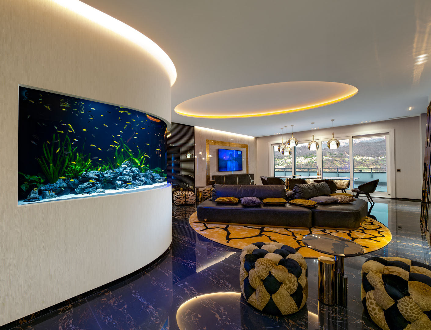 Acquario curvo: Unicità e modernità in un unico spazio, MELIK LUXURY Aquarium MELIK LUXURY Aquarium Salon moderne Accessoires & décorations