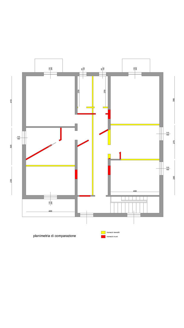 La ridistribuzione degli spazi: planimetria di comparazione serenascaioli_progettidinterni Pareti & Pavimenti in stile moderno planimetria, ridistribuzione spazio, progettazione, interior design, interni, organizzare spazi, rinnovare casa, ristrutturazione, restyling, progetto casa,