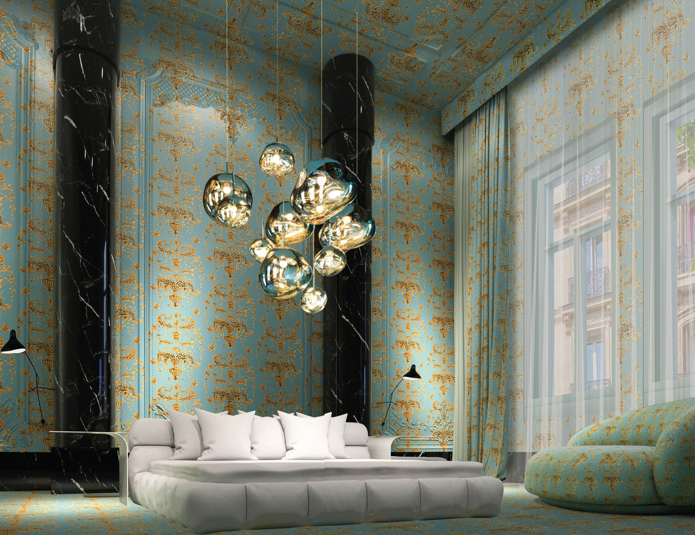 Venezian style superior bedroom homify Bedrijfsruimten Marmer slaapkamer design, venetiaanse stijl, luxe hotelkamer, ,Hotels