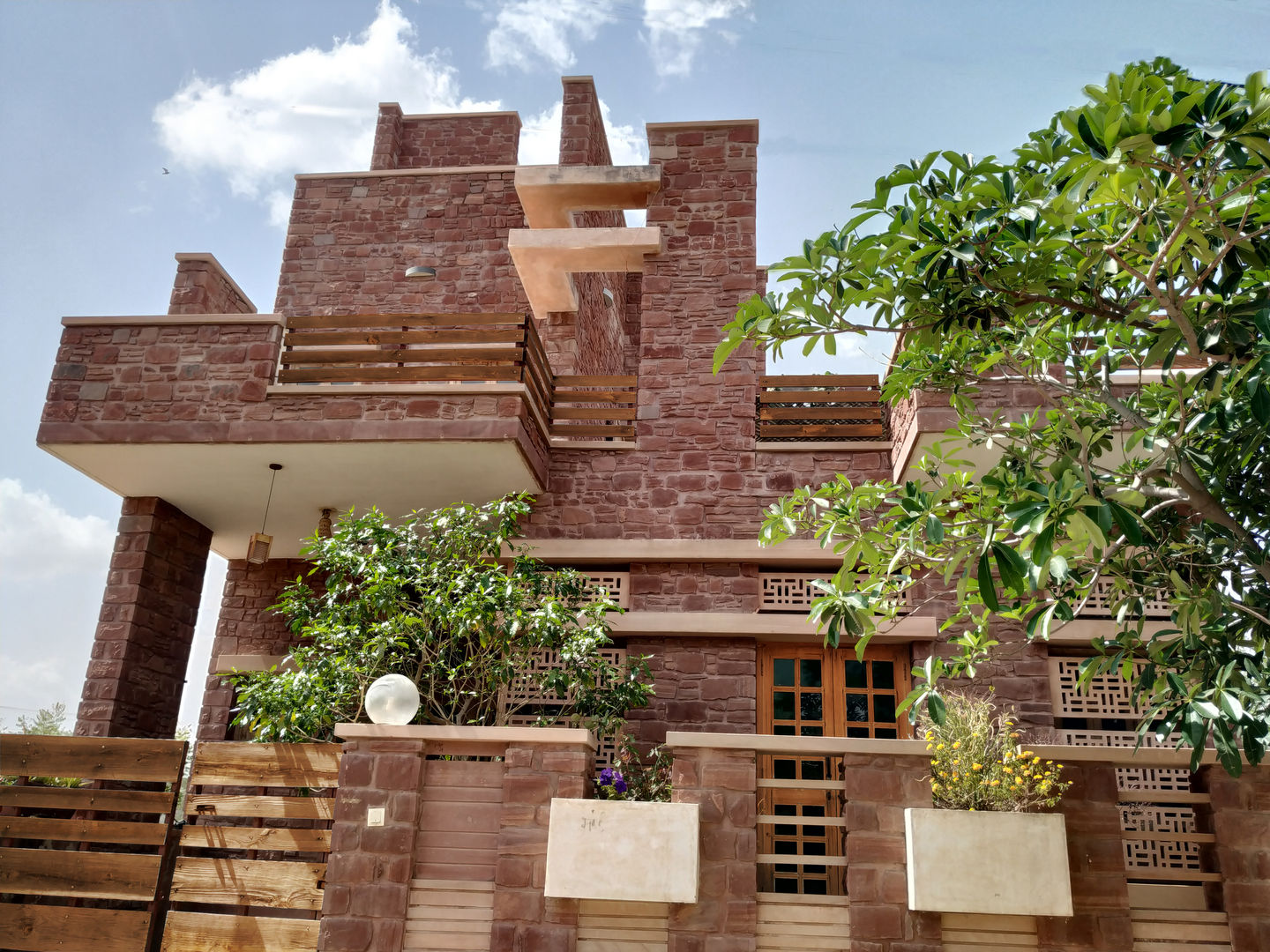 Front Elevation Oreira Bungalows Jodhpur Architecture, Jodhpur Red Sandstone Masonry, Architects of Jodhpur, Sandstone Jali, Jodhpur Architects, Oreira