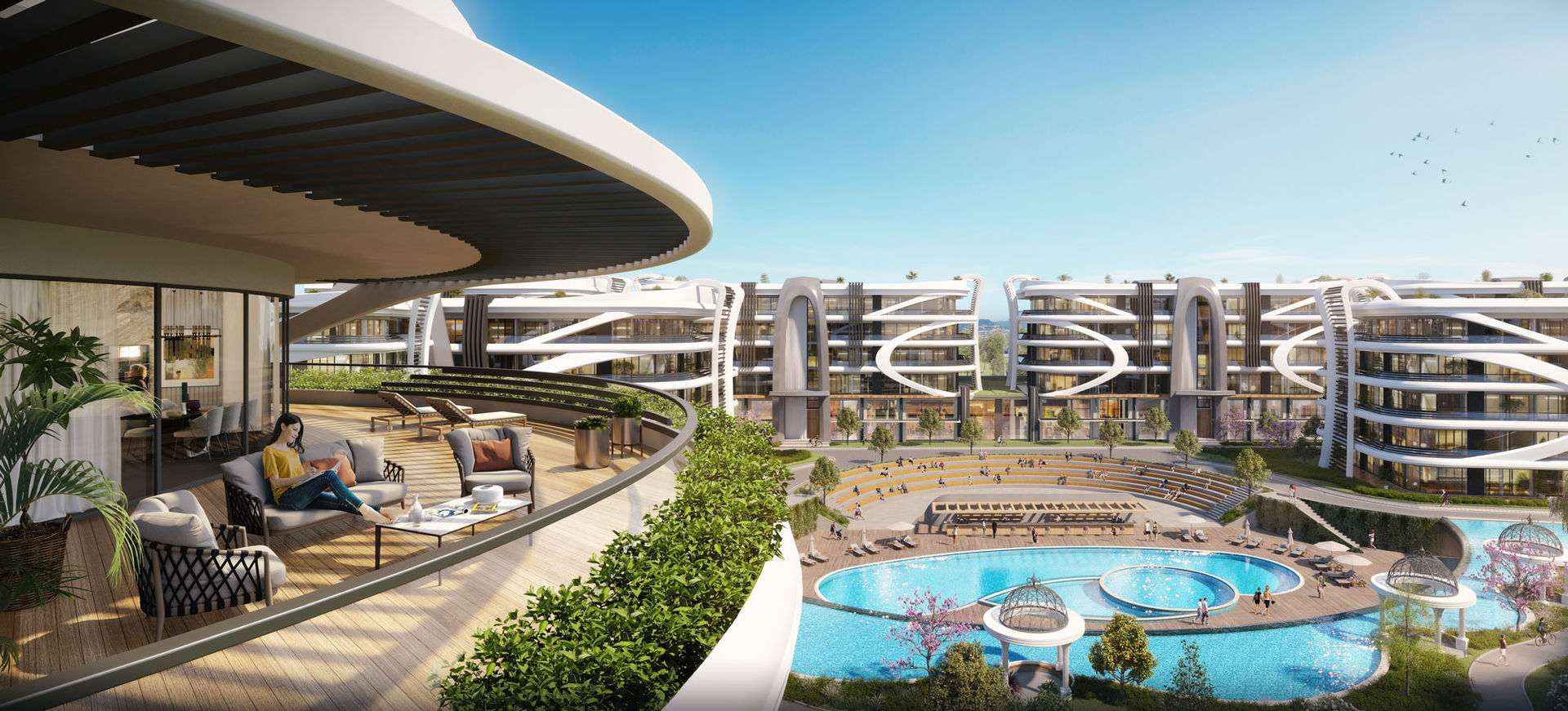 POOL FORUM ANATOLIA KARTEPE MASUKIYE IZMIT KOCAELI ZERAY INSAAT MODERN AVM RESIDENCE ARCHITECTURE homify Modern Terrace