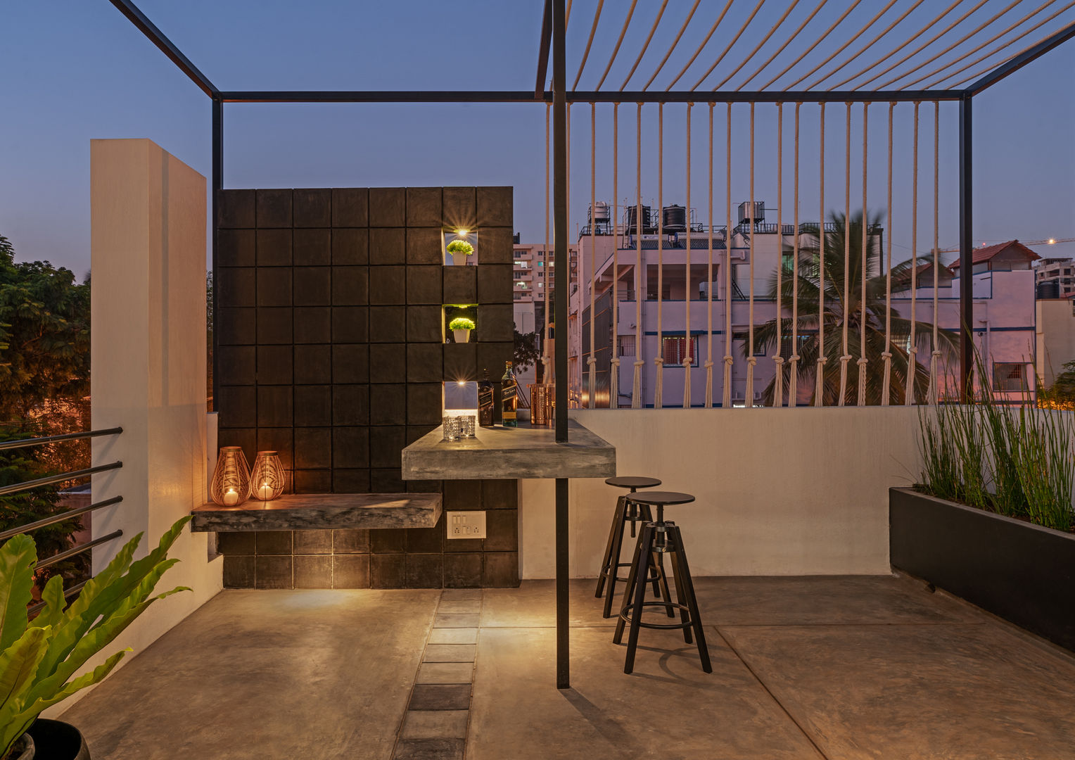 Home bar - Interior design of home bar on terrace Ashwin Architects In Bangalore Modern style balcony, porch & terrace