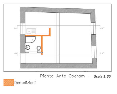 Pianta dell'ante homify ristrutturare un sottotetto, letto a soppalco, armadio scala, contenitore scala, angolo cottura, cucina per bnb