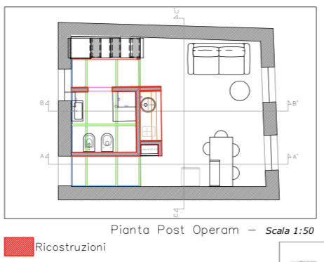 Pianta del Post homify ristrutturare un sottotetto, letto a soppalco, armadio scala, contenitore scala, angolo cottura, cucina per bnb