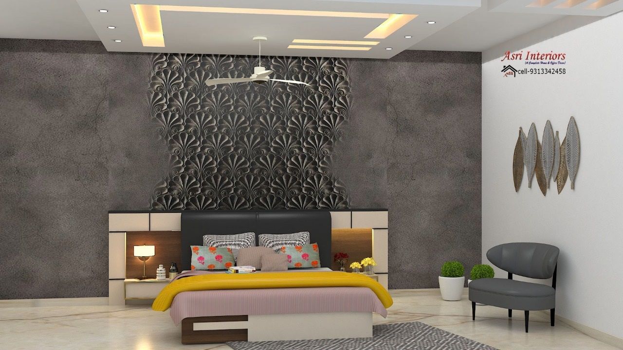 Space Planning, 3D Design, Concept, Theme Building, Builder Floor, Green Field Colony, Faridabad, Asri interiors, Renovation, home Improvement, Wallpaper Supplier , Asri Interiors Asri Interiors غرفة نوم