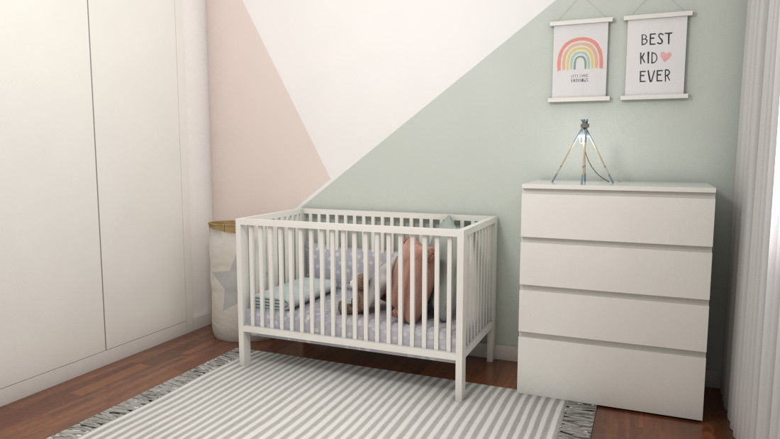 Quarto de bebé MP_versão bebé menina The Spacealist - Arquitectura e Interiores Quartos de criança modernos quarto de bebé, decoração, papel de parede, têxteis, mobiliário, quarto de criança, quarto de menina, decoração infantil