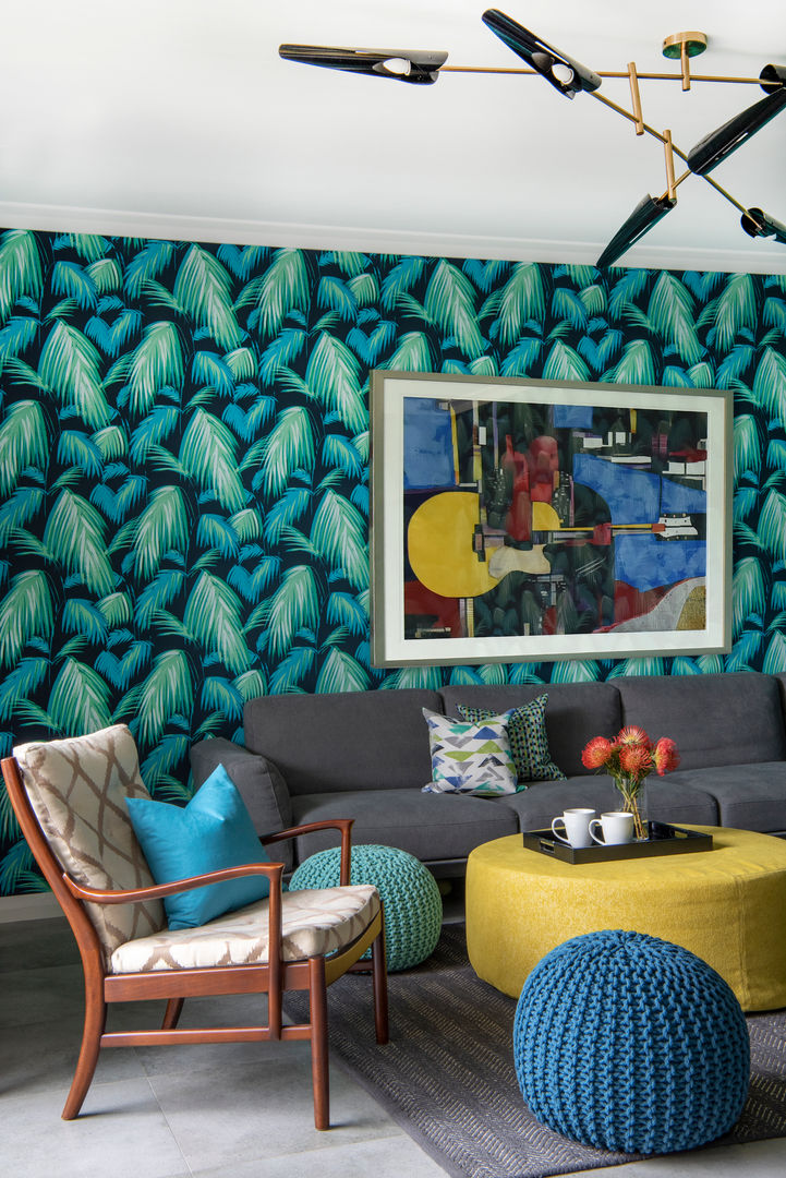 Colourful Mid-century Style Family Room Design Intervention Living room