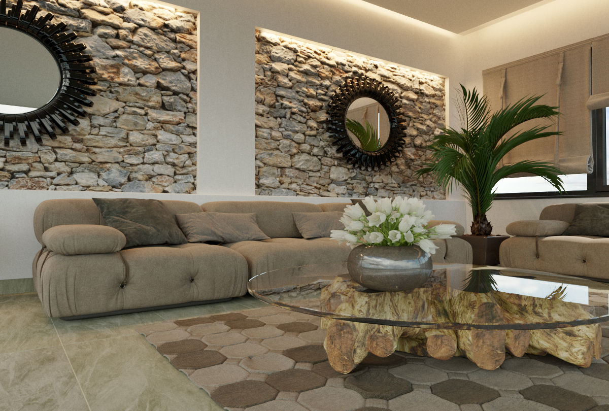 Salón interior Mediterráneo., 3DBC Archviz 3DBC Archviz Living room Stone