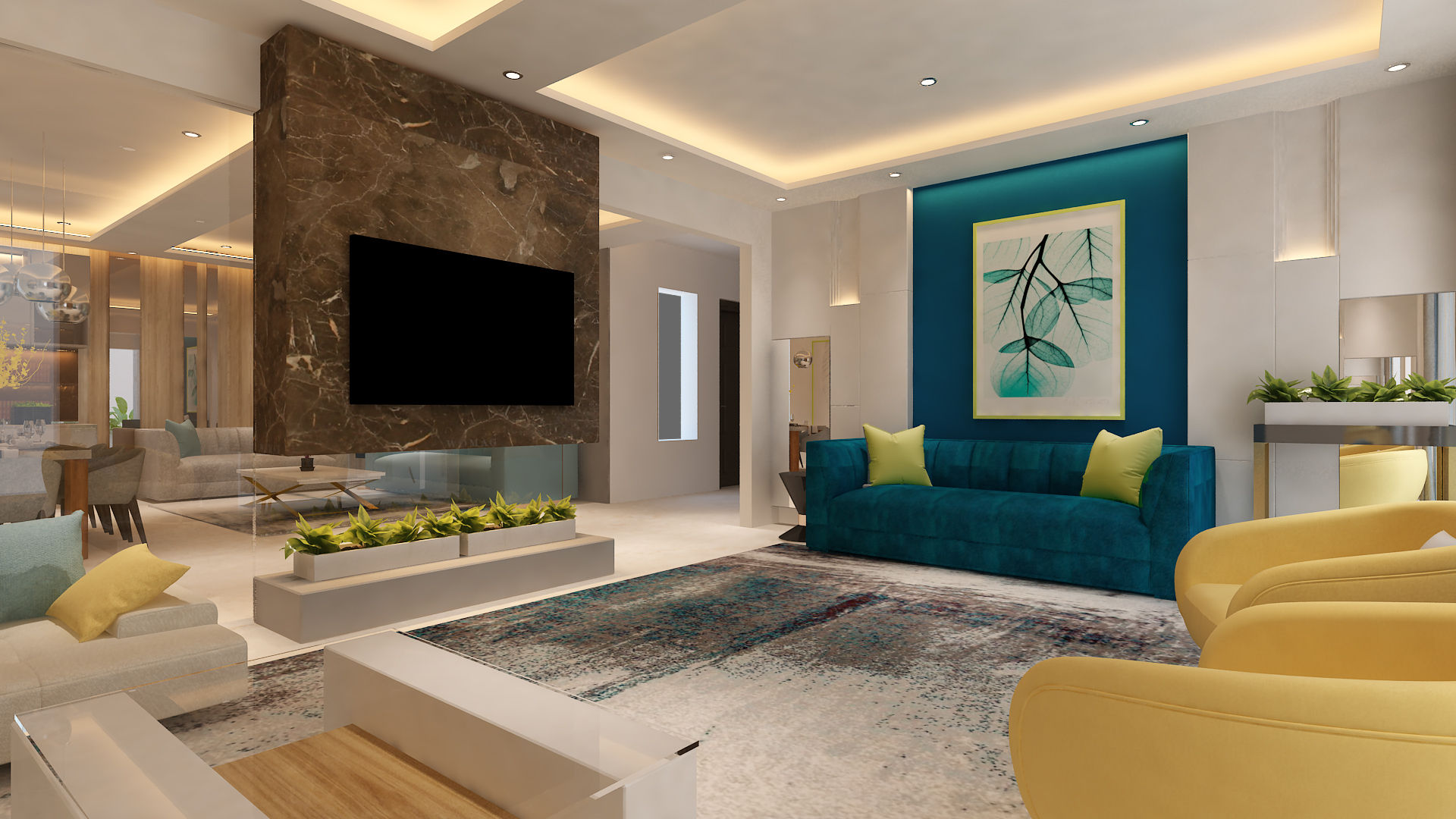 Living Area HC Designs Minimalist living room Marble living area, Modern Design, Beige color theme , Marble on wall