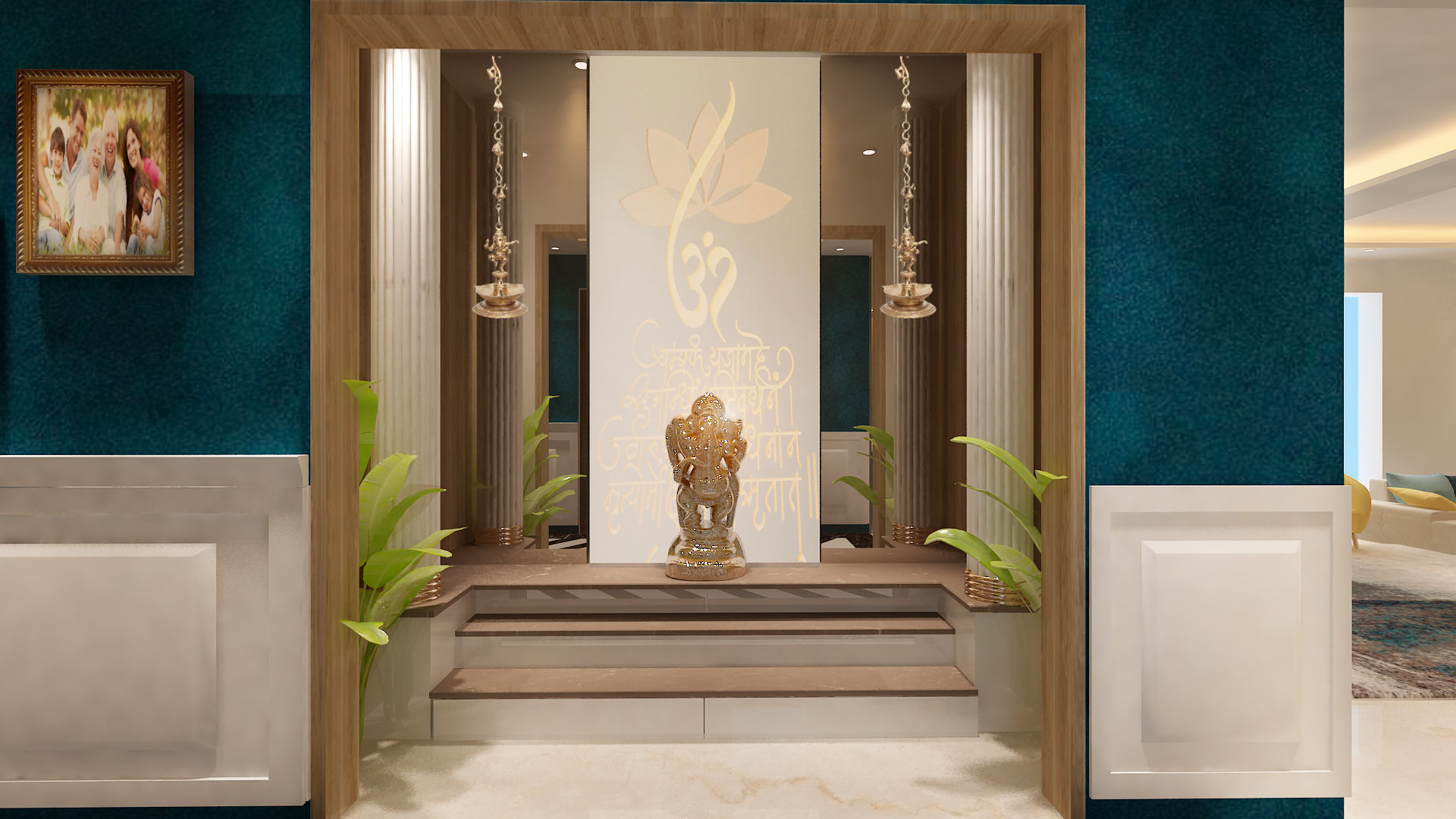`Mandir HC Designs Small bedroom Glass Mandir , Glass Walls, beige color theme