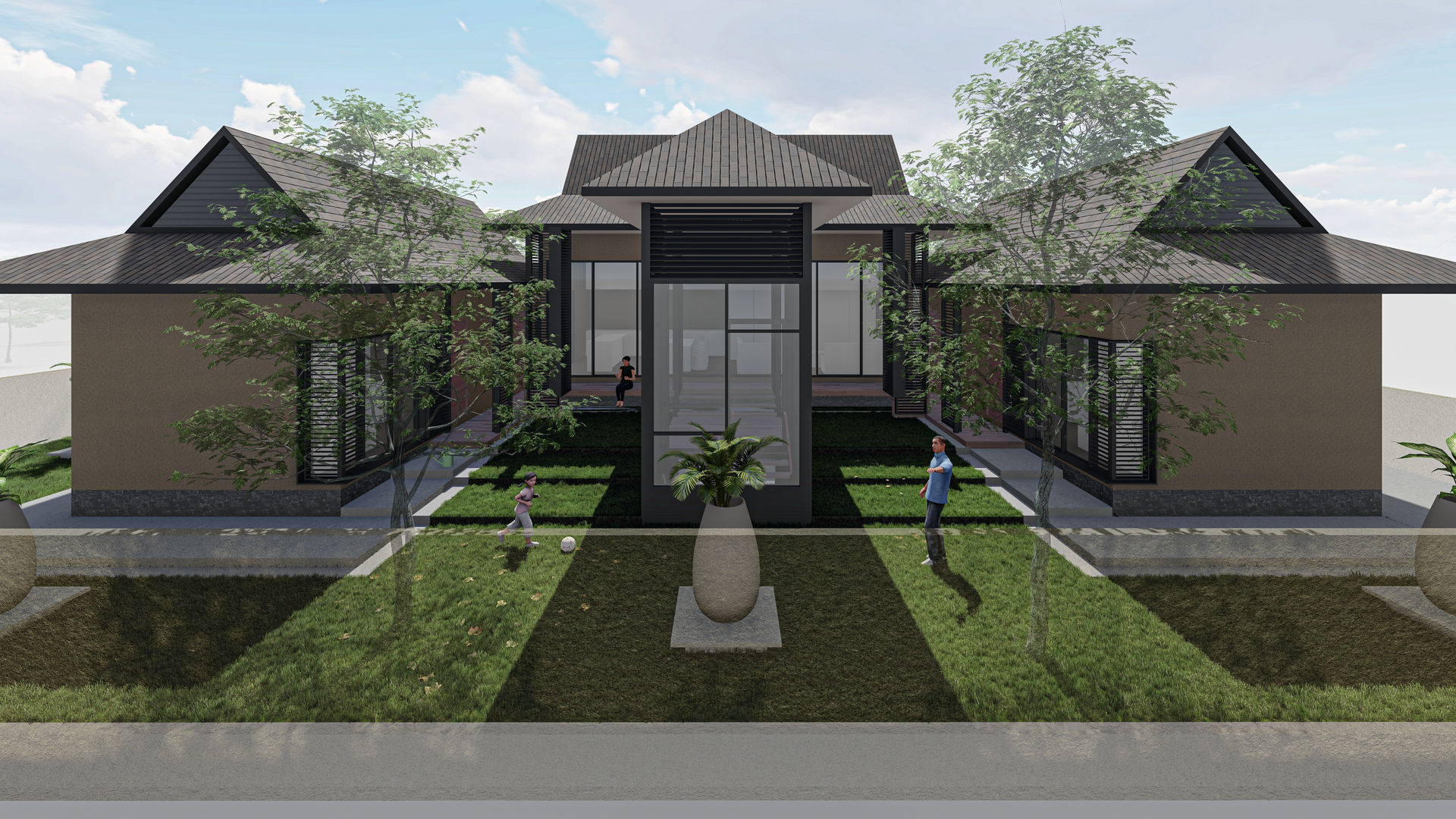 Internal Courtyard With Entrance to Sub-Basement Carpark Vision Design - Sarawak Garden Shed اینٹوں