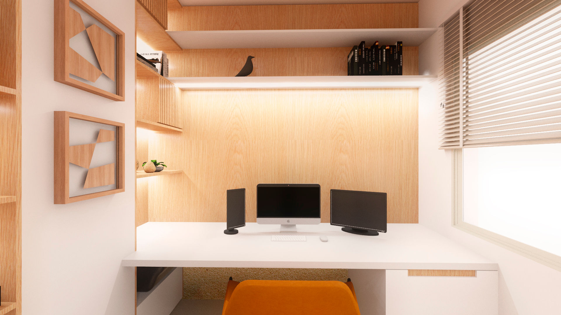 Home Office Compacto Clean e Funcional, Mirá Arquitetura Mirá Arquitetura مكتب عمل أو دراسة خشب Wood effect