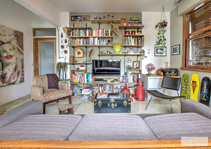 Uma sala de estar vintage que o fascinará, Fábio Frutuoso Arquitetura Fábio Frutuoso Arquitetura Living room Concrete