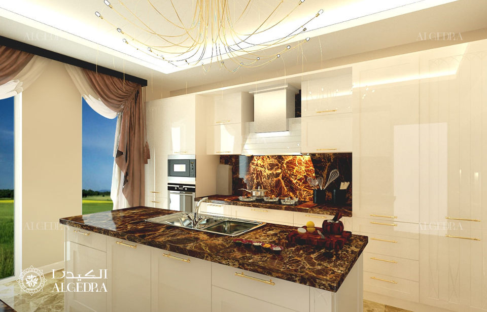 Kitchen interior design in luxury villa Algedra Interior Design 現代廚房設計點子、靈感&圖片