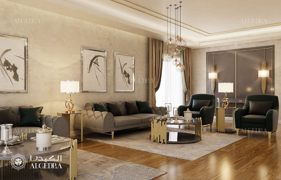 ديكور داخلي لغرفة المعيشة في فيلا في أبوظبي Algedra Interior Design غرفة المعيشة