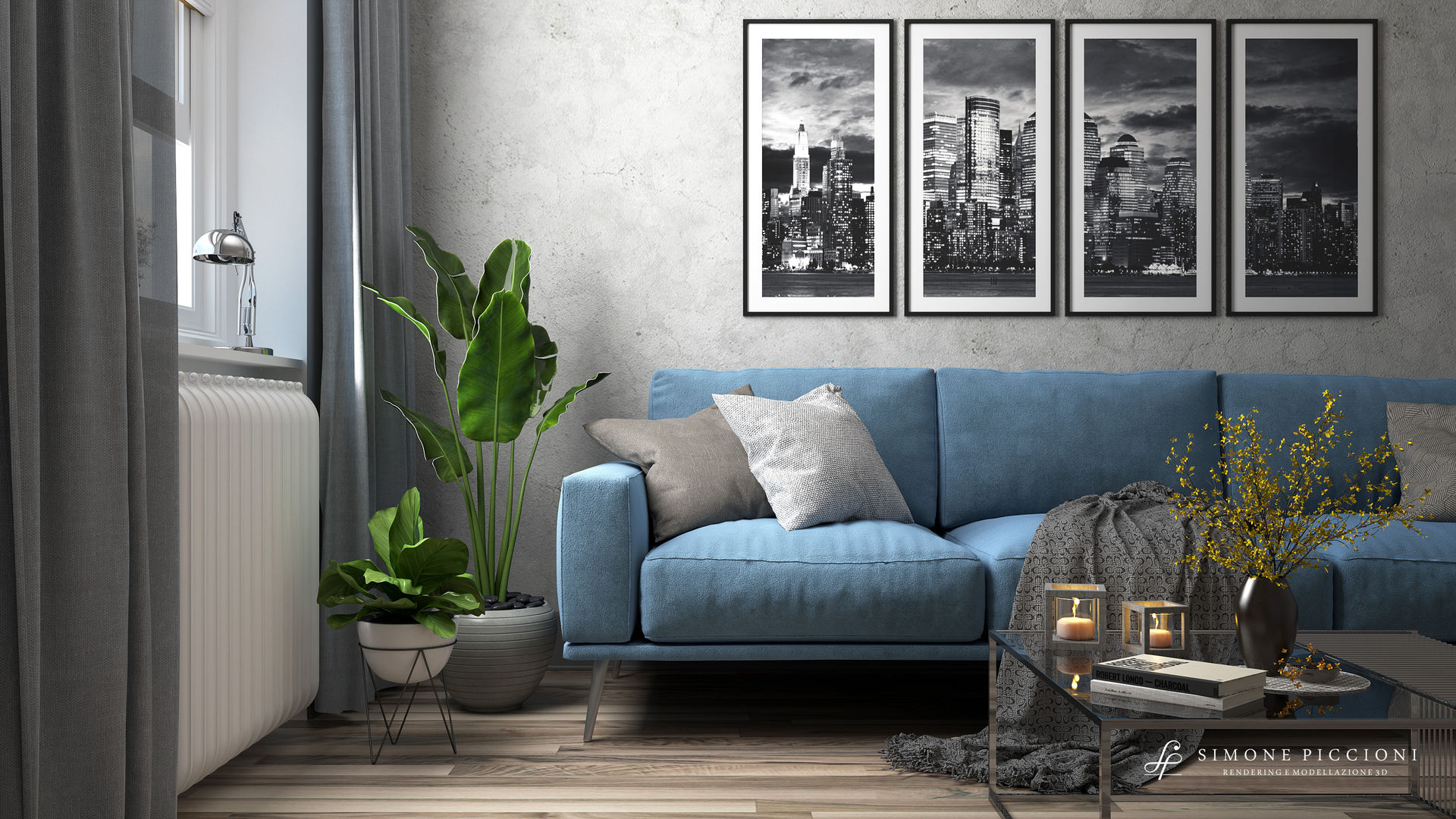Rendering foto-realistico divano, Simone Piccioni Simone Piccioni غرفة المعيشة