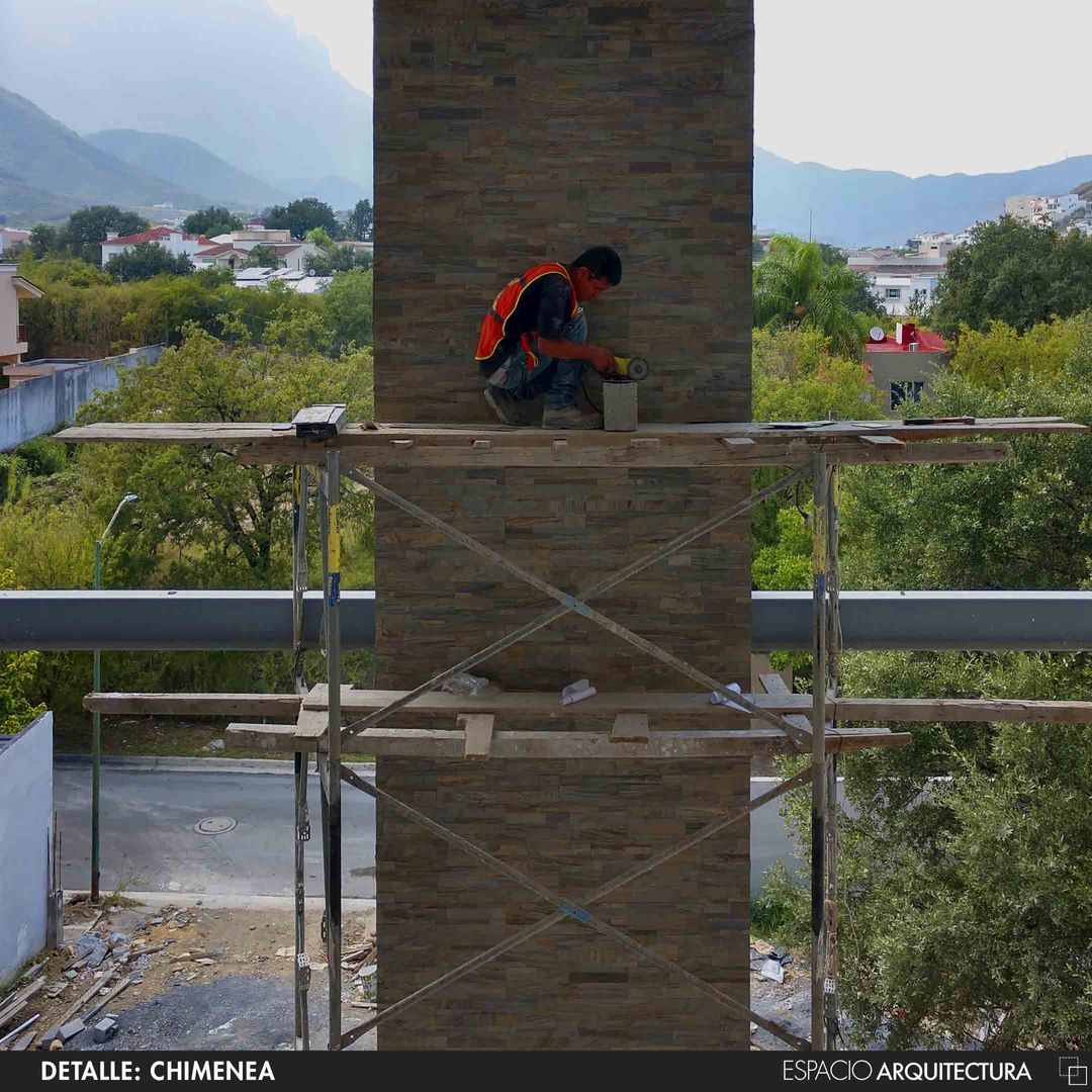 DETALLE CHIMENEA, Espacio Arquitectura Espacio Arquitectura 미니멀리스트 거실 돌