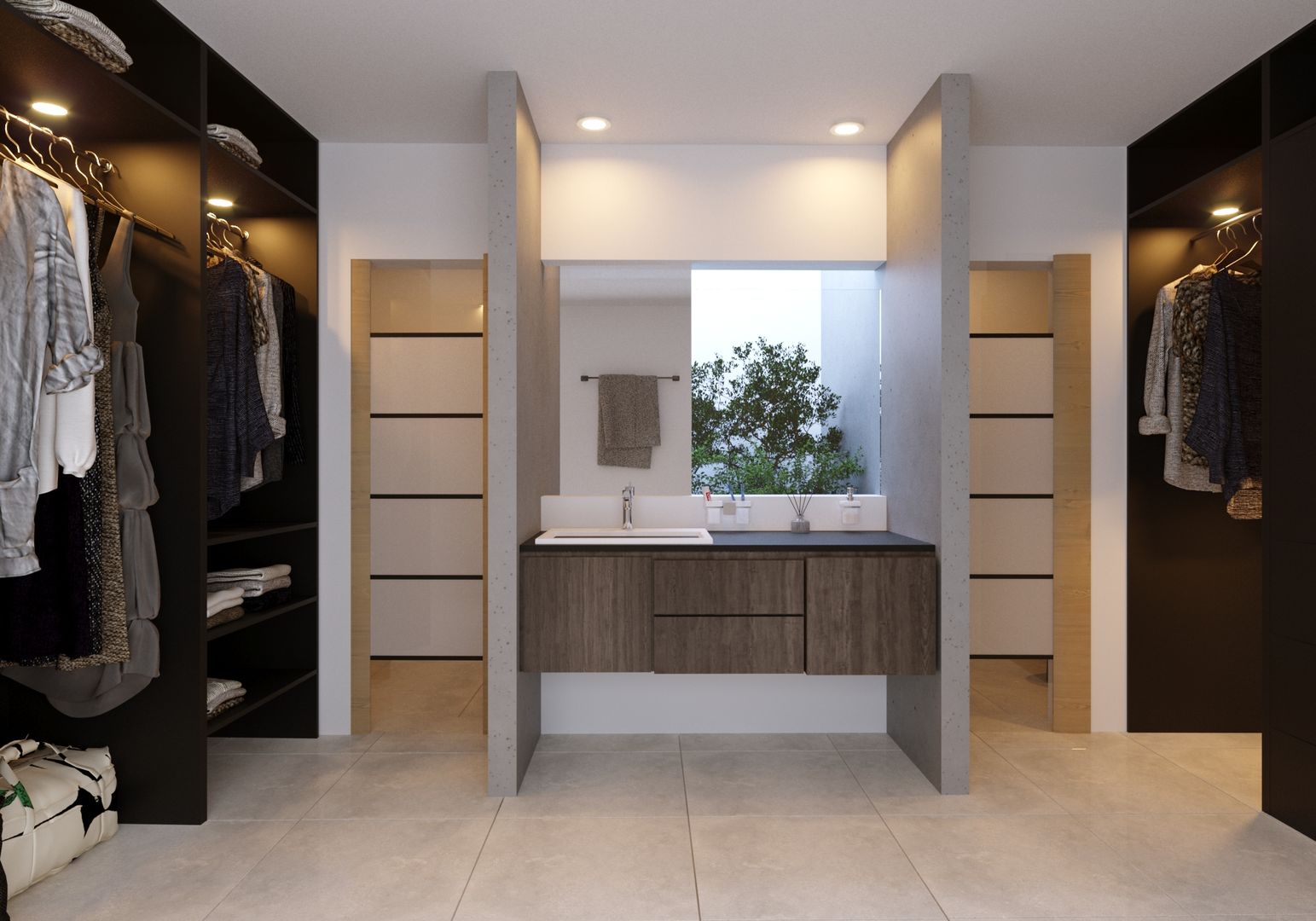 Closet con jardin interior AMÁNDALA PERUSQUÍA Vestidores y placares modernos Madera Acabado en madera