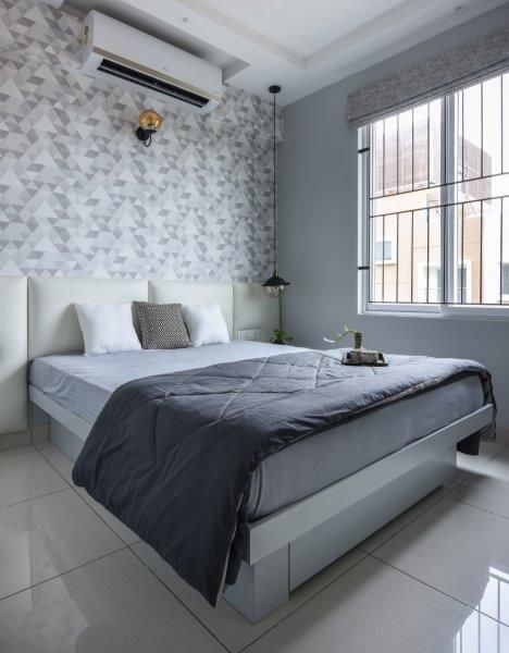 Bedroom IBR Designs Modern style bedroom monochromatic, grey color, grey palette, bedroom, study, floating table