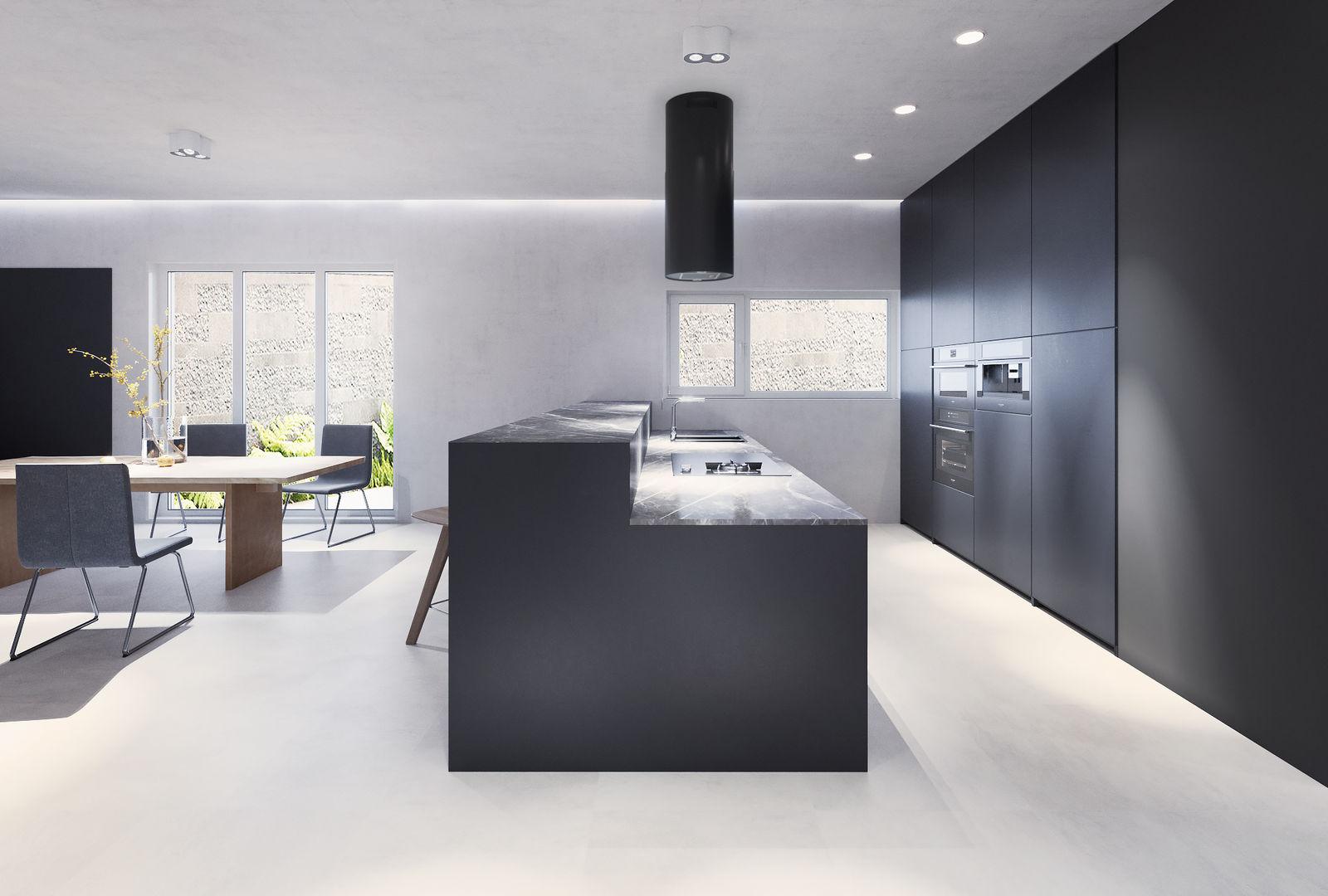 Дом в стиле минимализм 160 м2, дизайн и 3д визуализация дизайн и 3д визуализация Built-in kitchens Engineered Wood Transparent