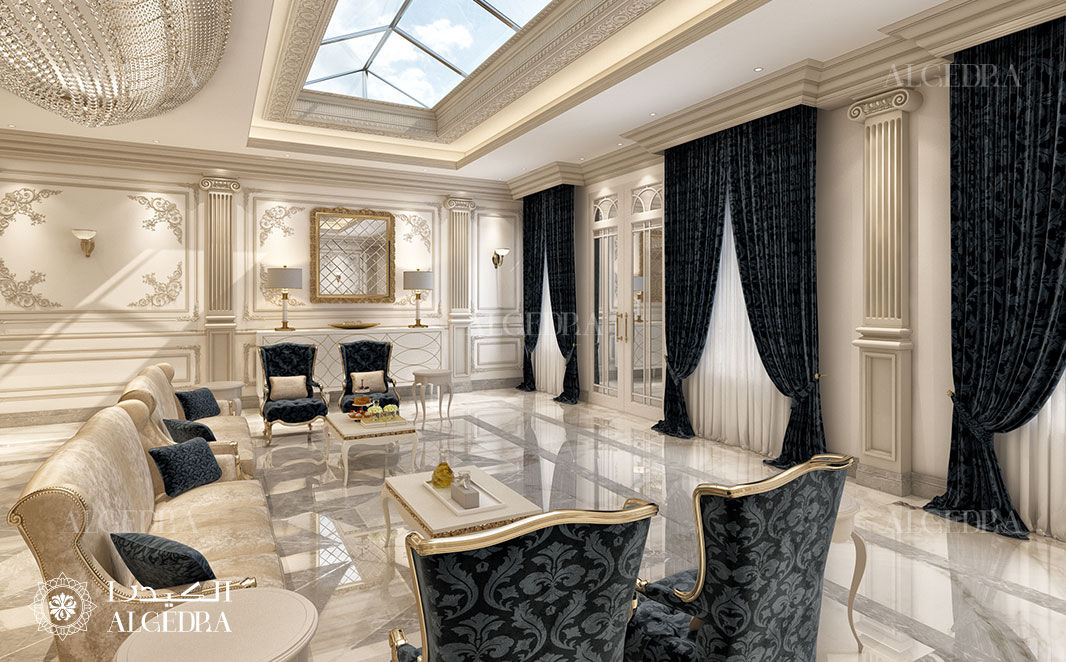 تصميم غرفة جلوس رائعة في أبوظبي Algedra Interior Design غرفة المعيشة