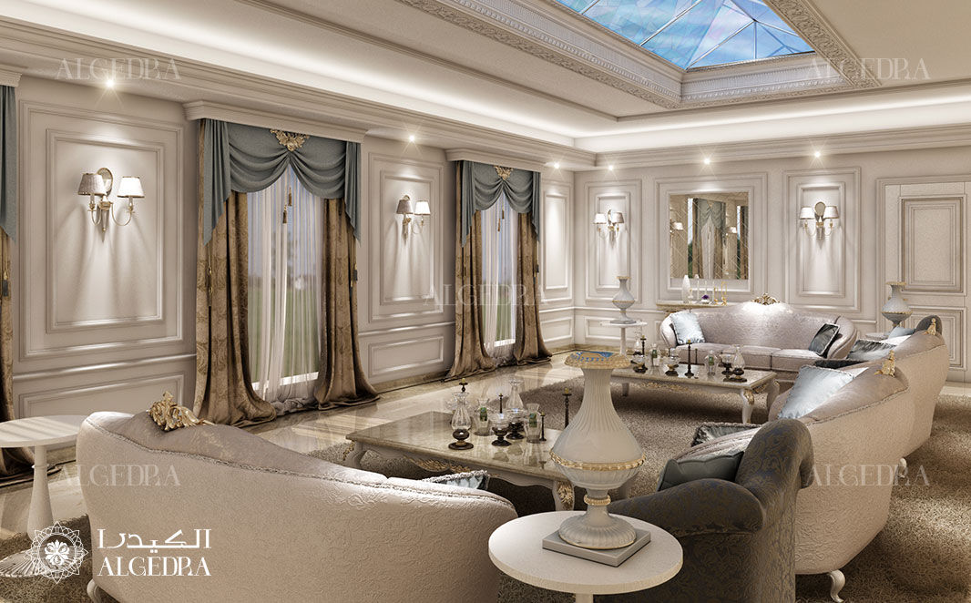 تصميم مجلس في الفيلا الفخمة في أبوظبي Algedra Interior Design غرفة المعيشة