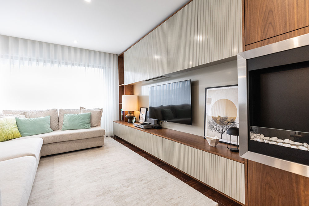 Sala - Casa em Matosinhos - SHI Studio Interior Design homify Modern Oturma Odası TV Dolabı & Mobilyaları