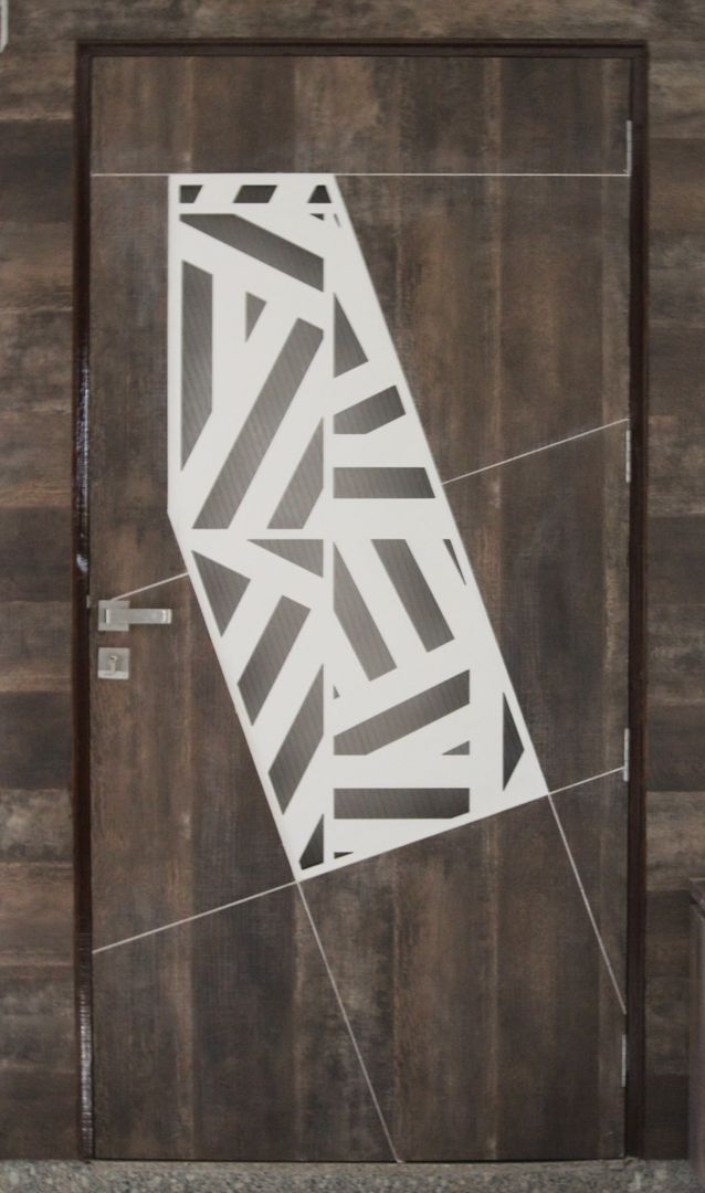 Main door with artistic pattern Monoceros Interarch Solutions Minimalist corridor, hallway & stairs Engineered Wood Transparent Main Door,Accessories & decoration