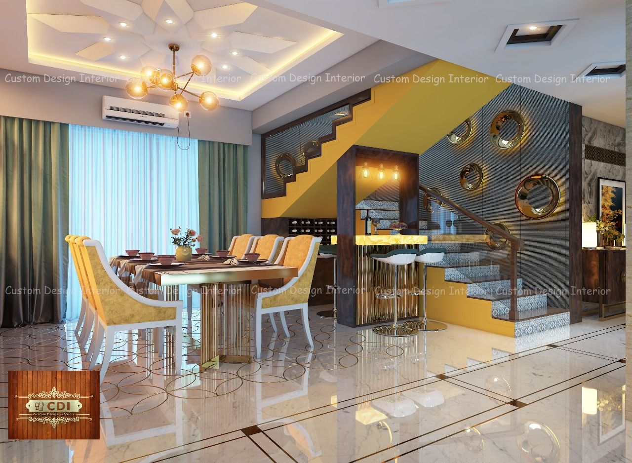 Luxury Living cum Dining Room Project - Mr. Rajkumar Singh's Luxurious Living cum Dinning Interior | Ranchi | Custom Design Interiors, CUSTOM DESIGN INTERIORS PVT. LTD. CUSTOM DESIGN INTERIORS PVT. LTD. 모던스타일 다이닝 룸 타일
