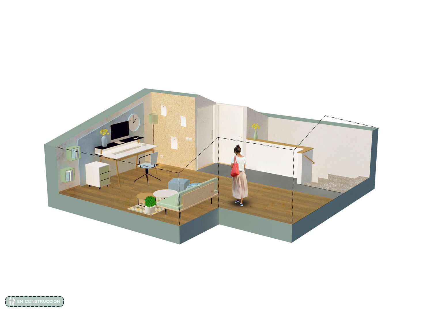 Perspectiva del espacio Per Se arquitectura Reformas parcial, reformas, espacios, estudio, escaleras, moderno, diafano, abierto, madera, texturas