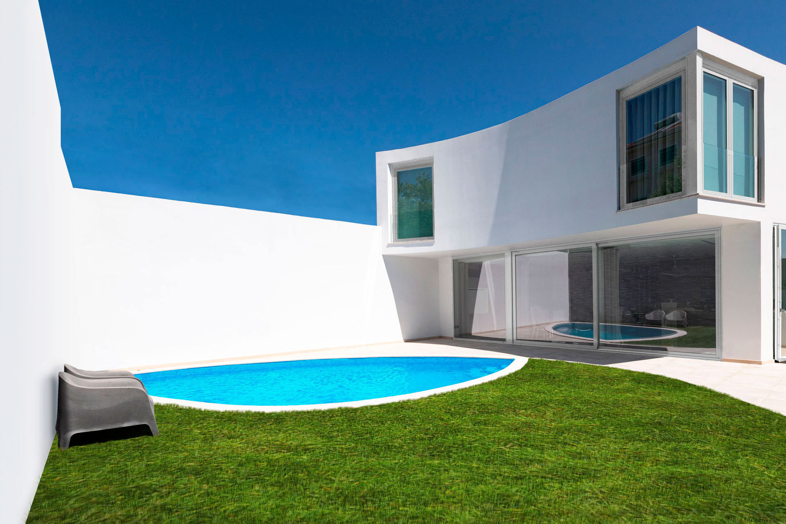 Exterior | Pátio com piscina CVZ Construções Moradias Branco Remodelação e Ampliação de Moradia
