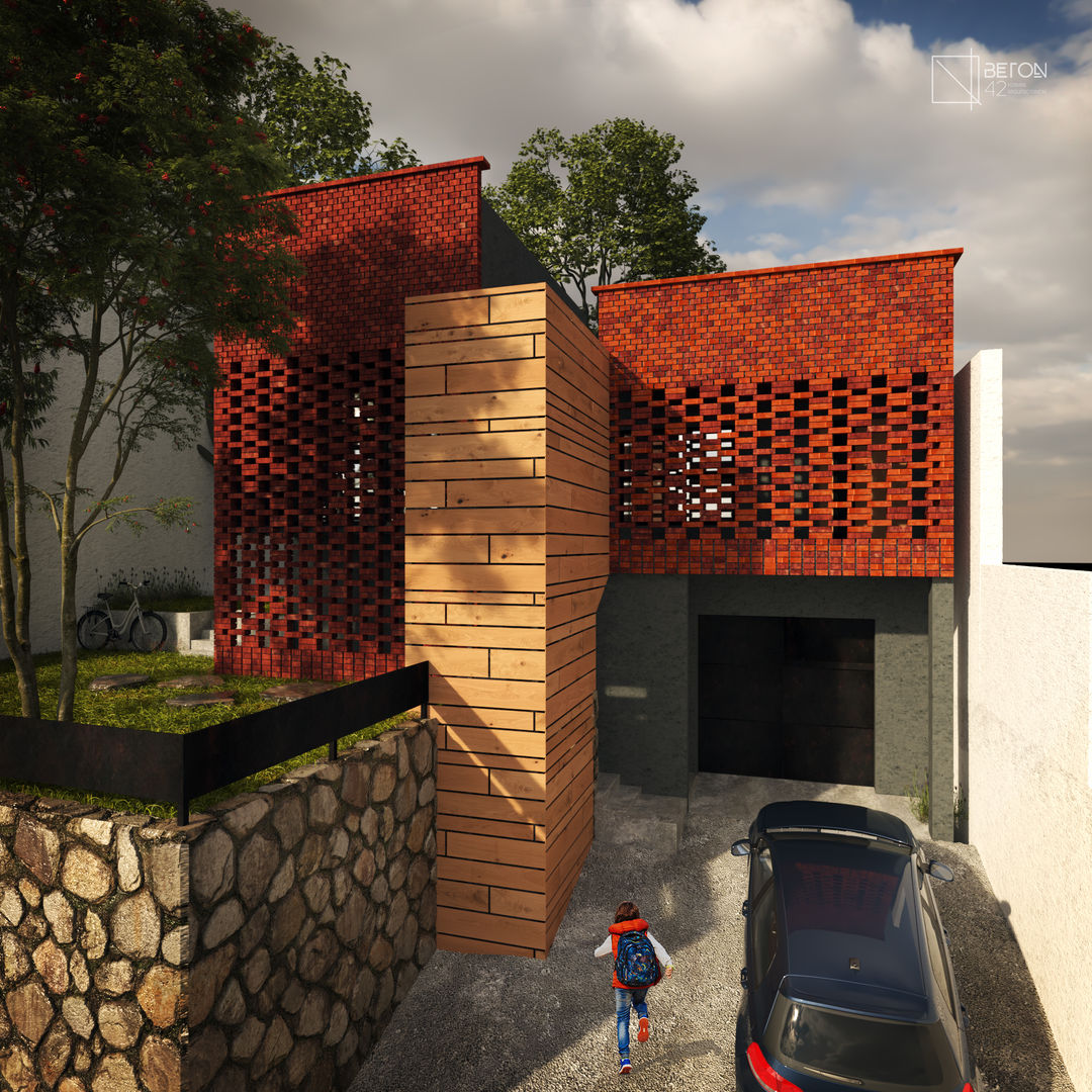 Muro Pantalla - Diseño - Visualizaciones 3d , studio beton42 arquitectos studio beton42 arquitectos 省エネ住宅 レンガ