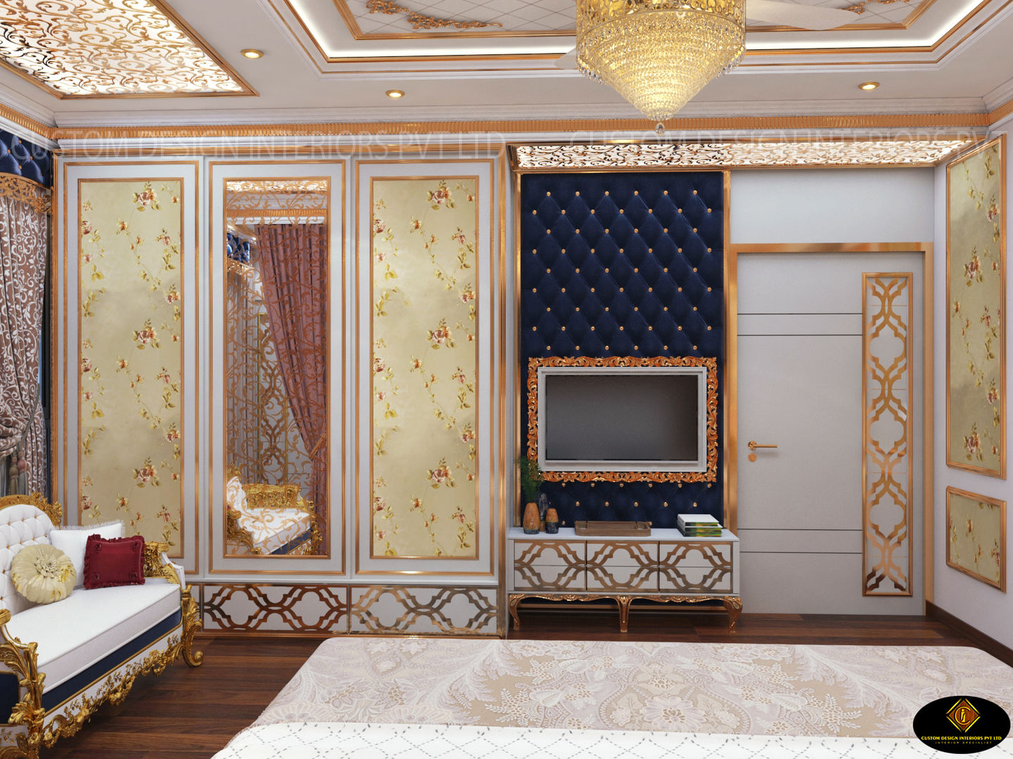 Mr Sunil Singh's Luxury Master Bedroom Royal Touch | Howrah - West Bengal | Custom Design Interiors Private Limited, CUSTOM DESIGN INTERIORS PVT. LTD. CUSTOM DESIGN INTERIORS PVT. LTD. غرفة نوم النحاس / برونزية / نحاس