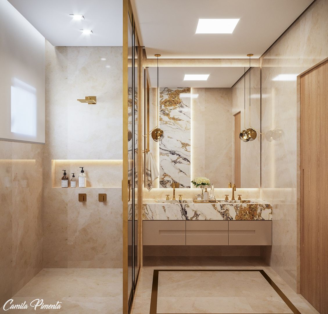 homify Modern bathroom سنگ مرمر