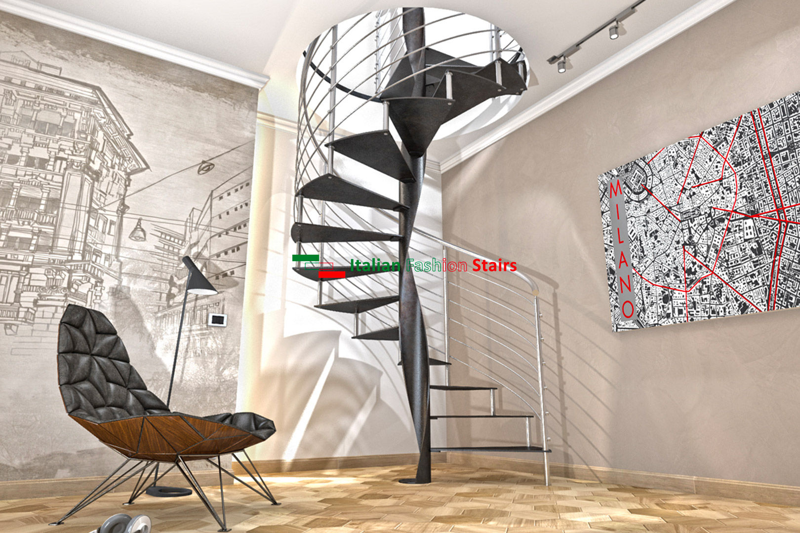 Scala elicoidale a chiocciola Mod. Astrale Metal Silver Inox, Italian Fashion Stairs Italian Fashion Stairs Stairs