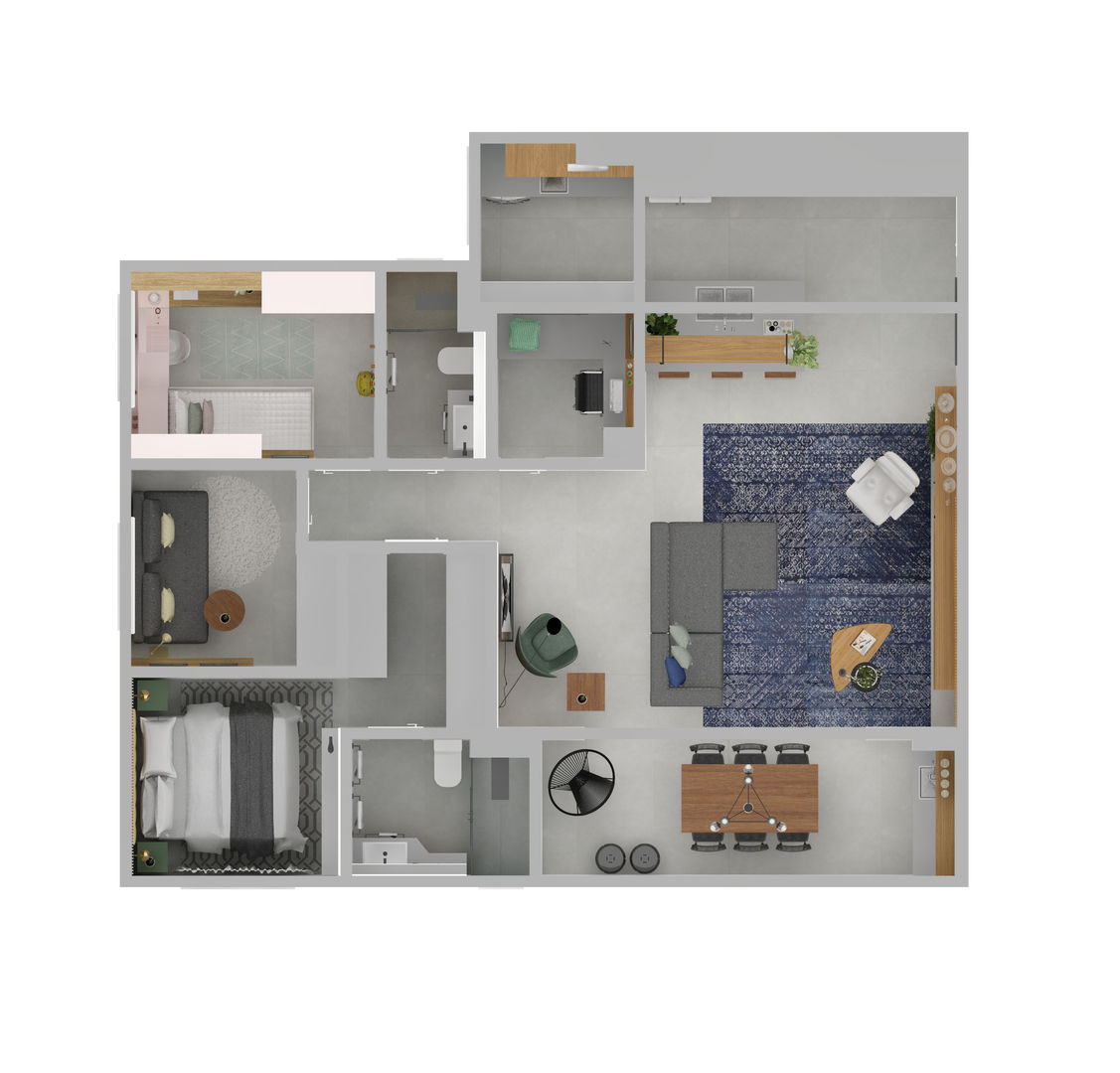 Integração Total - Varanda | Sala | Cozinha | Lavanderia, ArquitetureSe - Projetos de Arquitetura e Interiores à distância ArquitetureSe - Projetos de Arquitetura e Interiores à distância Living room Concrete
