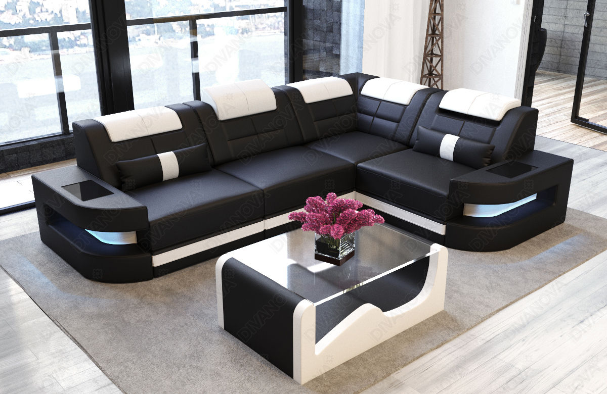 Divani moderni ad angolo, senza penisola, DIVANOVA DIVANOVA Livings de estilo moderno Cuero Gris Salas y sillones