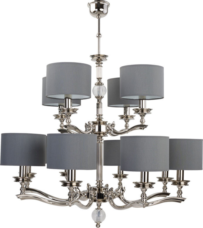 Large Traditional Chandelier TIVOLI 12 Light Two Tier In Brushed Nickel With Shades Luxury Chandelier LTD Modern Corridor, Hallway and Staircase Copper/Bronze/Brass Lighting