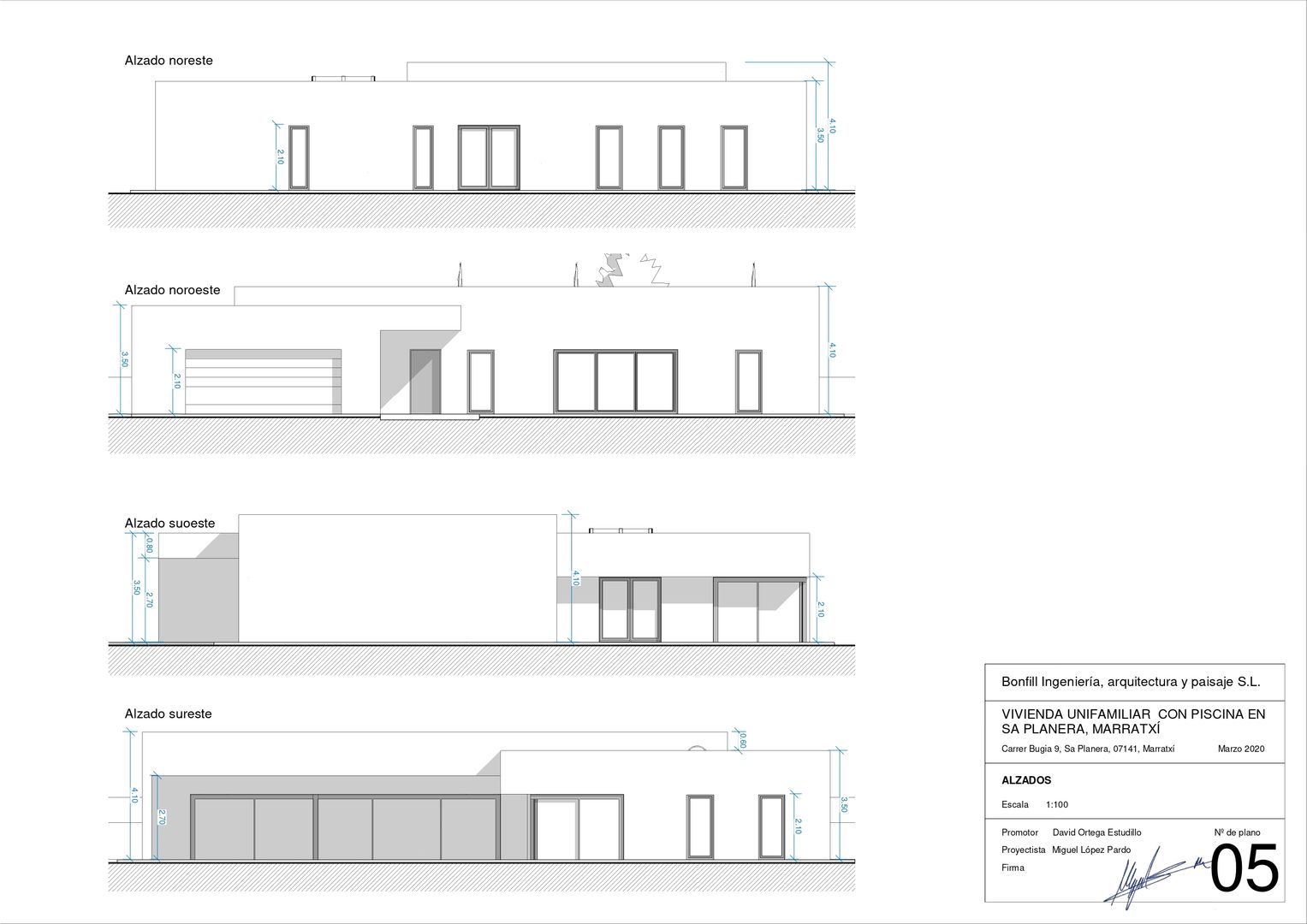 PROYECTO DE CONSTRUCCIÓN DE VIVIENDA UNIFAMILIAR CON PISCINA EN SA PLANERA (MARRATXÍ-MALLORCA), BONFILL INGENIERÍA, ARQUITECTURA Y PAISAJE S.L. BONFILL INGENIERÍA, ARQUITECTURA Y PAISAJE S.L. Окремий будинок Бетон