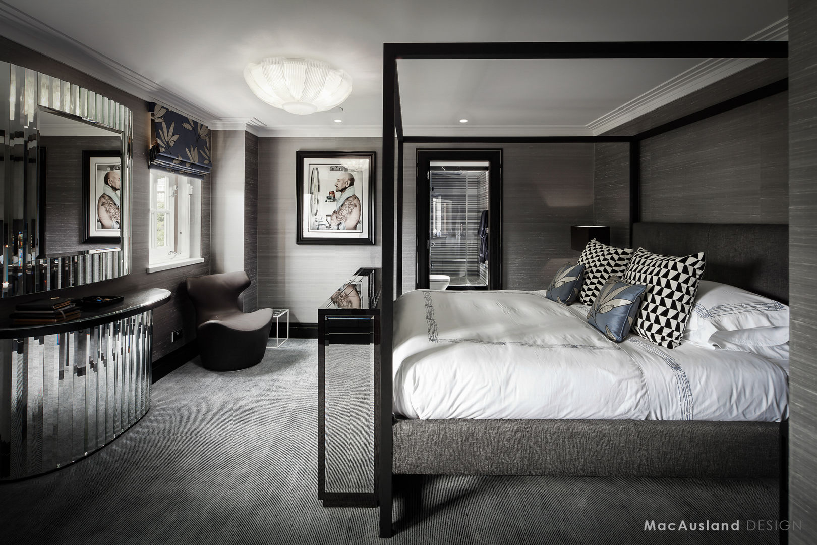 Bedroom MacAusland Design 臥室 luxury,glamorous,contemporary,minimalist,modern,chic,high-end,celebrity,mansion,grey,black