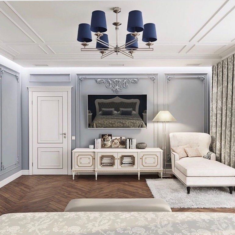 Nickel chandelier ZOLA 6 lights with blue lamp shades Luxury Chandelier LTD Chambre moderne Cuivre / Bronze / Laiton Eclairage