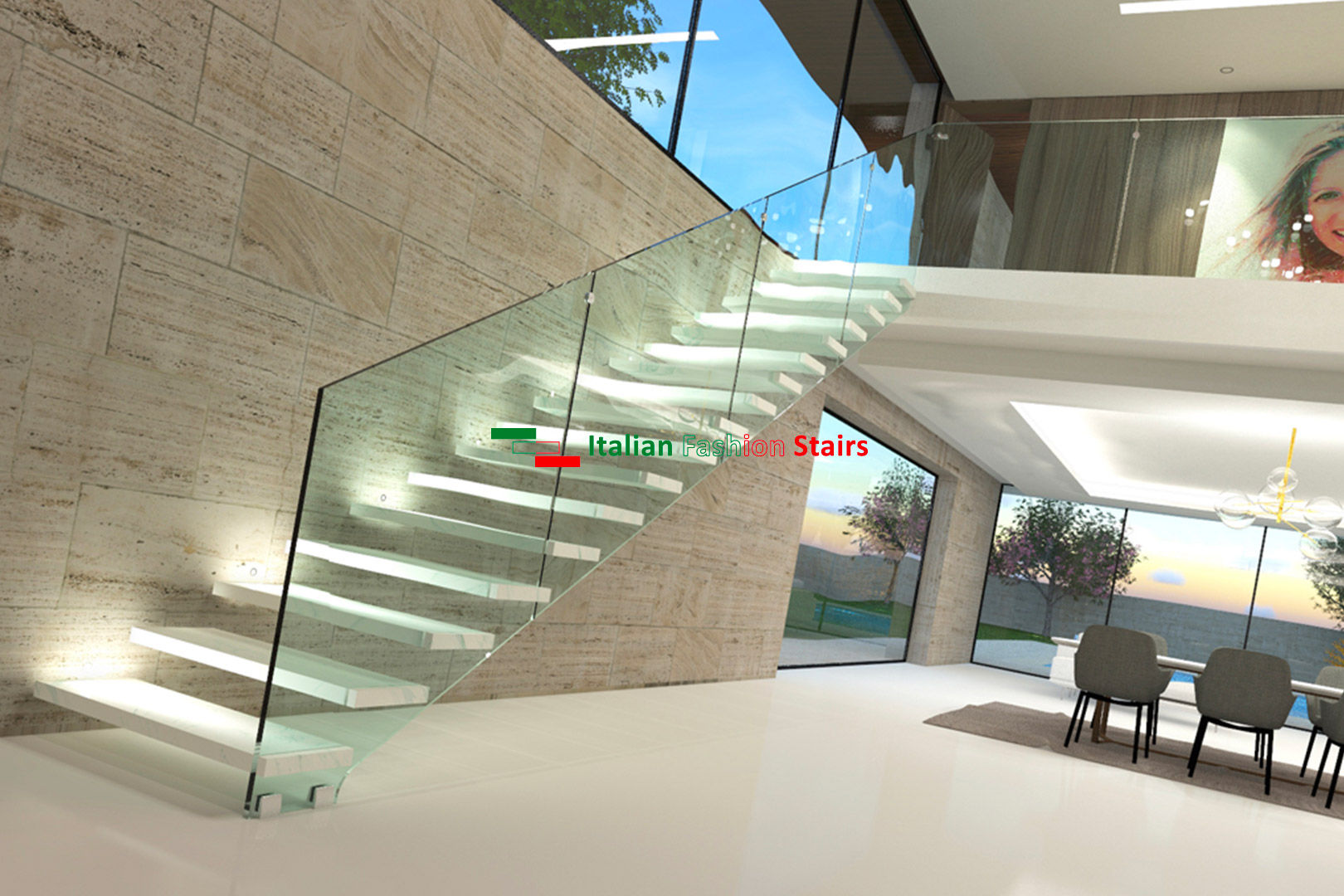 Scala a sbalzo - Mod.Sbalzo G-B-E-Glass, Italian Fashion Stairs Italian Fashion Stairs บันได