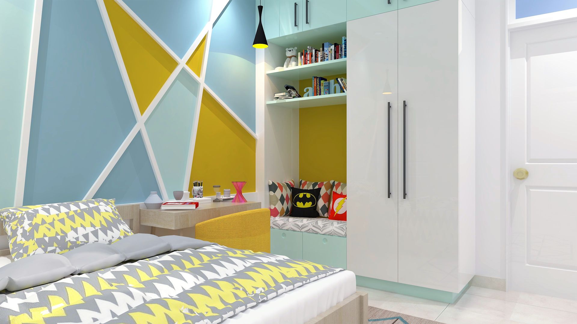 Energise Yellow and Subtle Blue Kids Room homify Nursery/kid’s room